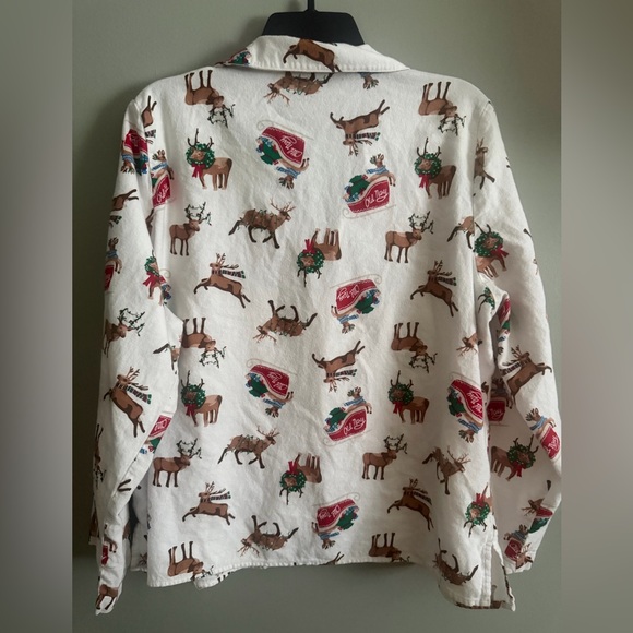 Old Navy White Reindeer XMAS Flannel button up Pajama Set size XL with pockets - Picture 6 of 13
